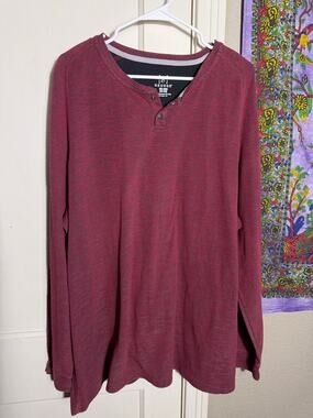 George Burgundy Long Sleeve Henley - 3XL